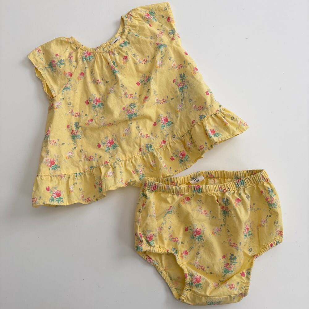 Baby Gap yellow pink ditsy floral print 2 piece tank top bloomer set
